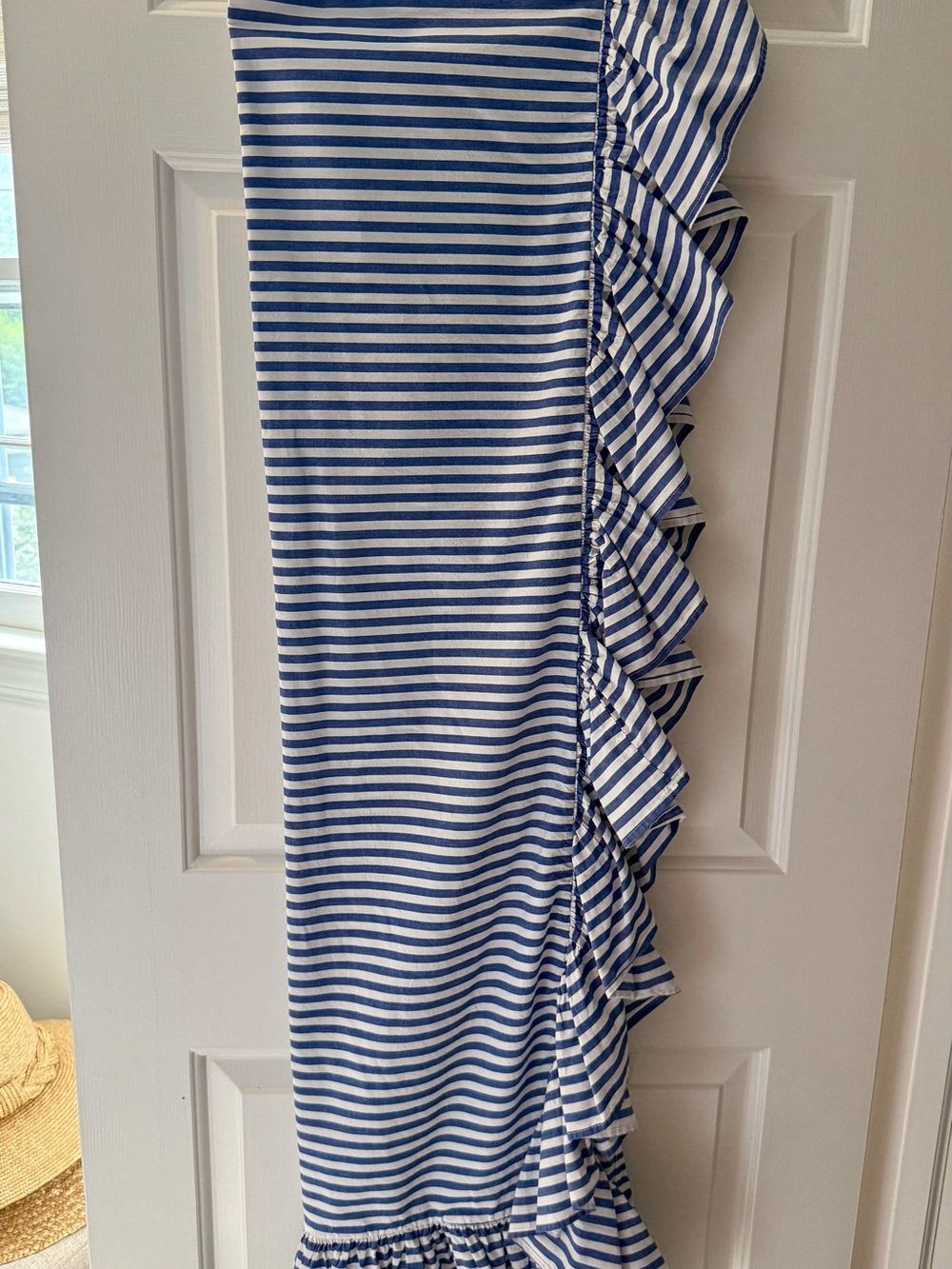 Coniglio Palm Beach Blue and White Striped Ruffle Wrap